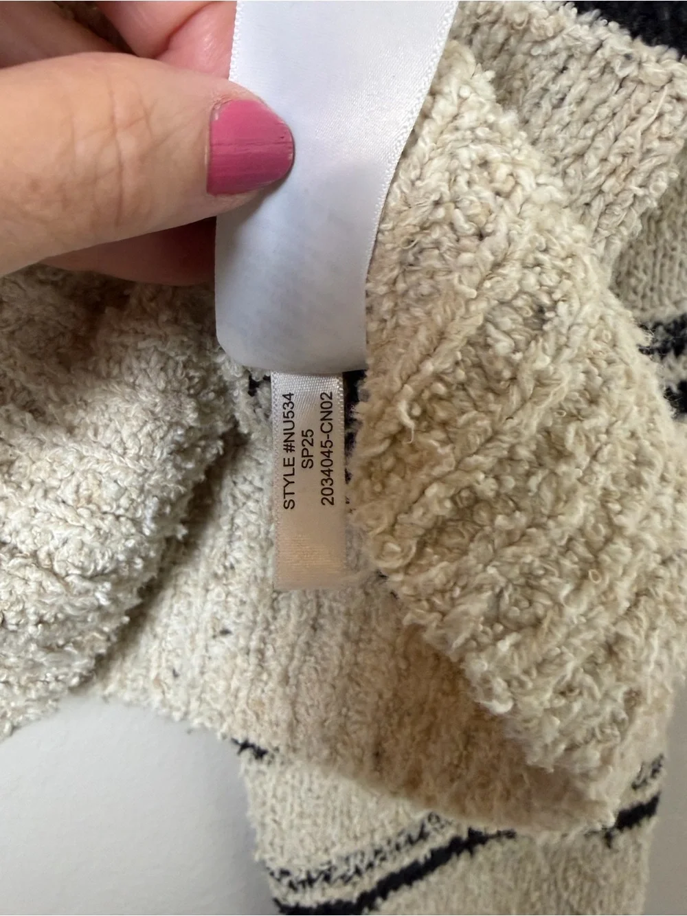 Madewell Cream Black Textured Crop Crewneck Sweater L Boxy